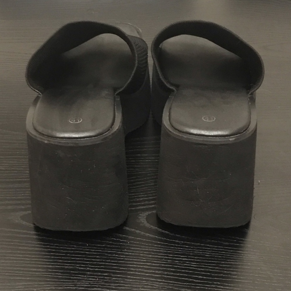 Chic Black Platform Slides | Minimalist Streetwear Wedge Sandals (EU 41 / US 10) - Picture 3 of 4